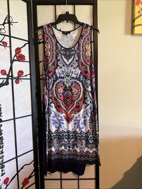 Melissa Paige Sleeveless Paisley Print Shift Dress - Navy, Red & White